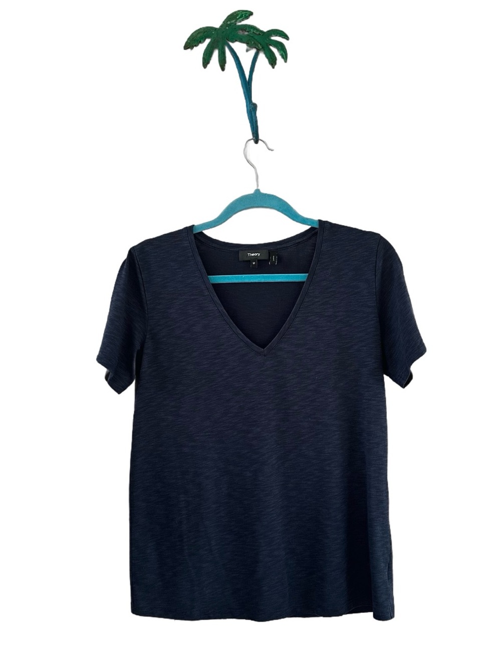 THEORY Dwayne B Navy V-Neck Short Sleeve Tee, Medium